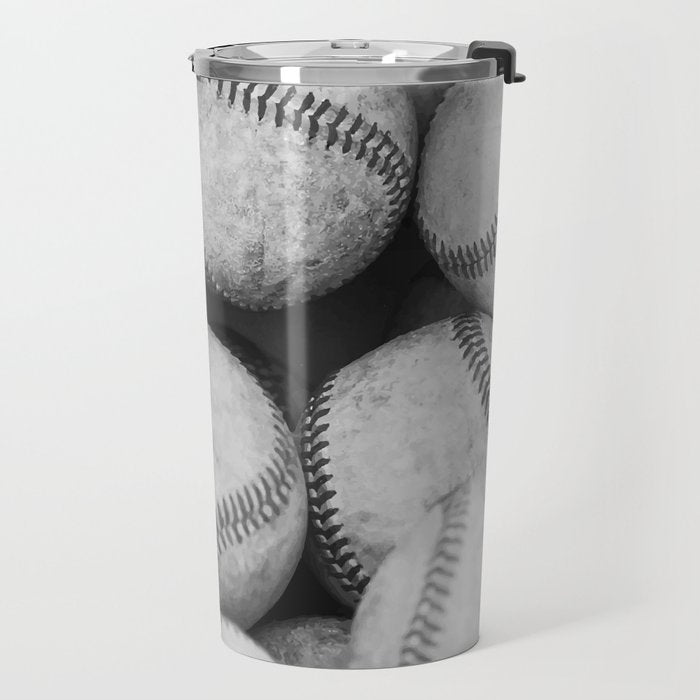 Baseballs Black & White Graphic Illustration Design Travel Mug Gallery Image 2