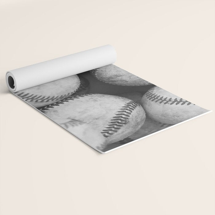 Baseballs Black & White Graphic Illustration Design Yoga Mat Gallery Image 2