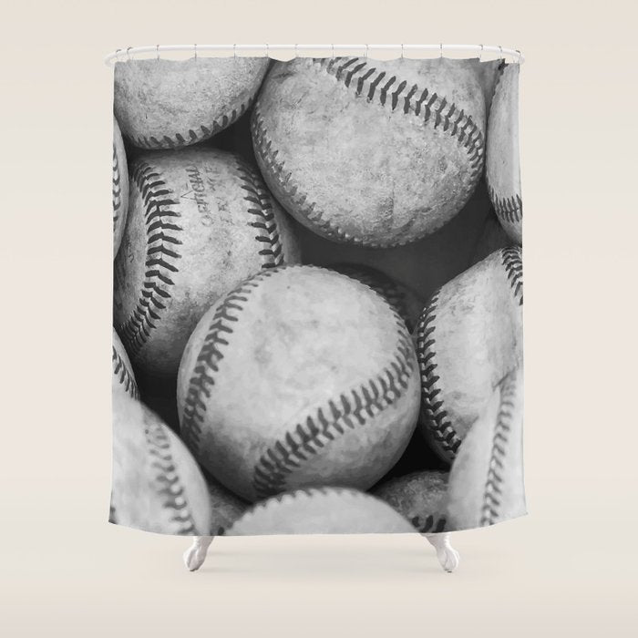 Baseballs Black & White Graphic Illustration Design Shower Curtain Gallery Image 1