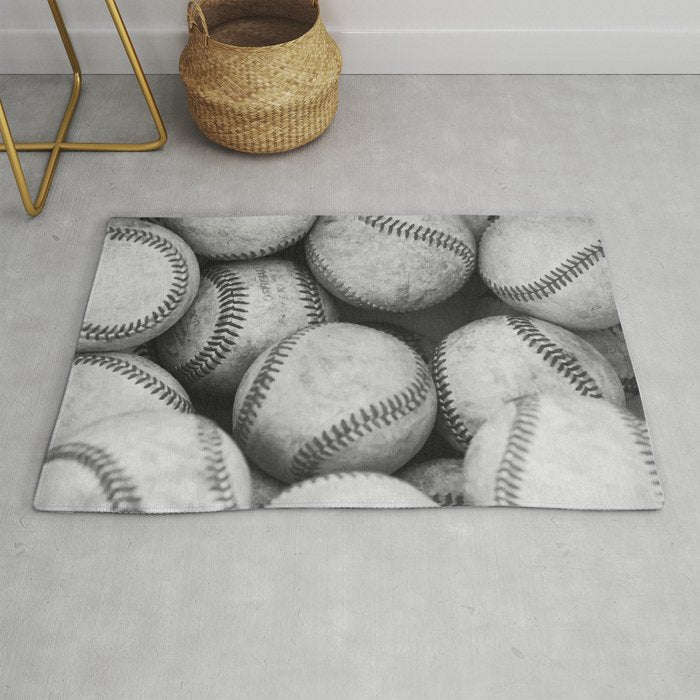 Baseballs Black & White Graphic Illustration Design Rug Gallery Image 1