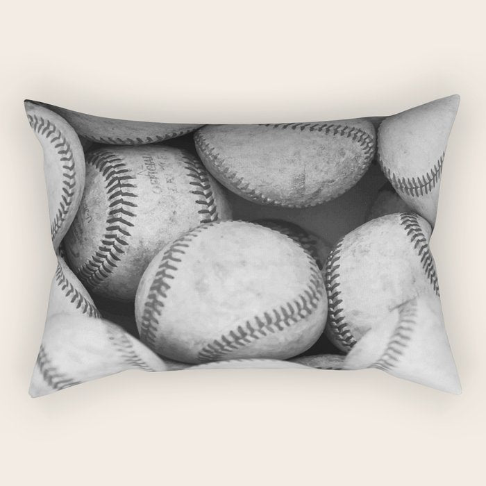Baseballs Black & White Graphic Illustration Design Rectangular Pillow Gallery Image 1