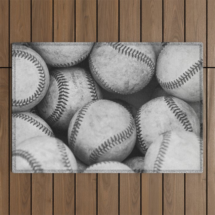 Baseballs Black & White Graphic Illustration Design Outdoor Rug Gallery Image 1