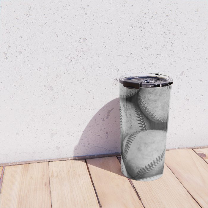 Baseballs Black & White Graphic Illustration Design Travel Mug Gallery Image 4