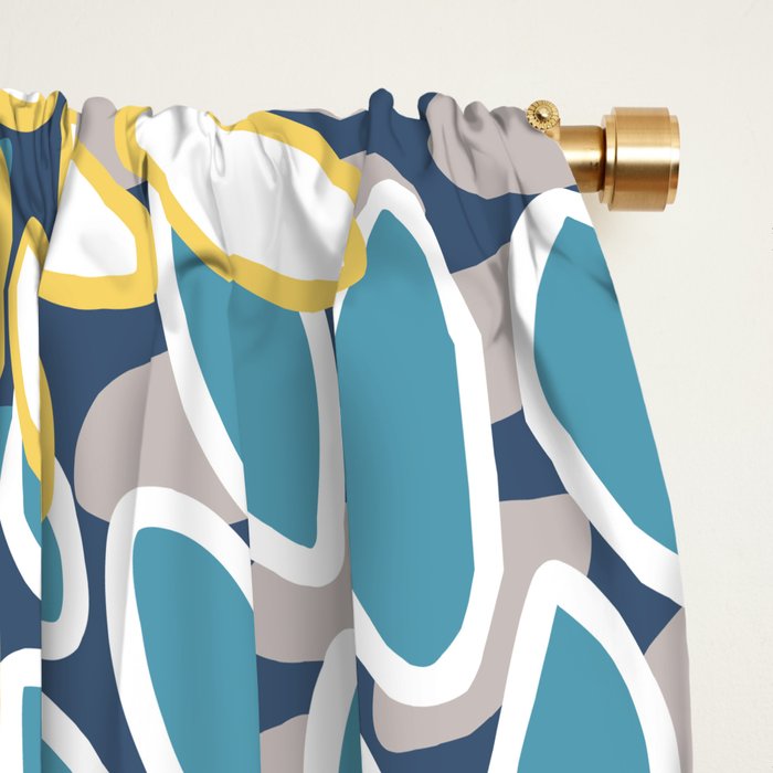 Modern, Floral Prints, Blue and Yellow Window Curtain Gallery Image 2
