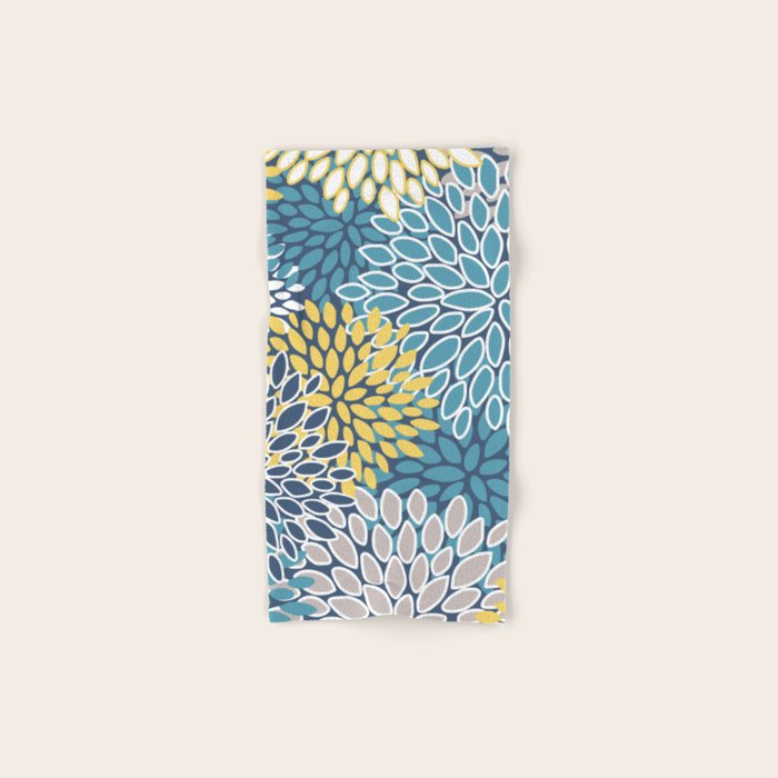 Modern, Floral Prints, Blue and Yellow Bath Towel Gallery Image 1