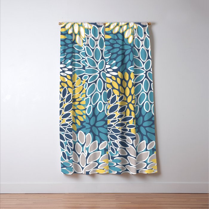 Modern, Floral Prints, Blue and Yellow Window Curtain Gallery Image 3