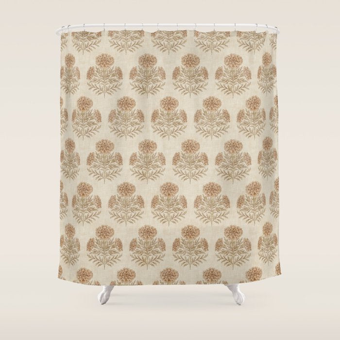 Marigold - faded terracotta and olive Shower Curtain Gallery Image 1