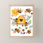 Bees with Flowers and Honey Mini Art Print Gallery Image 1