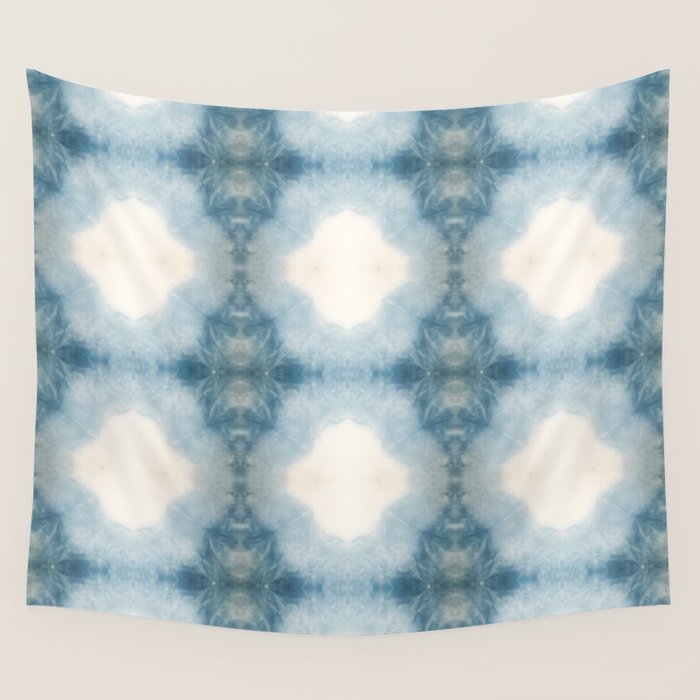 Shades of Light Blue Shibori Wall Tapestry Gallery Image 1