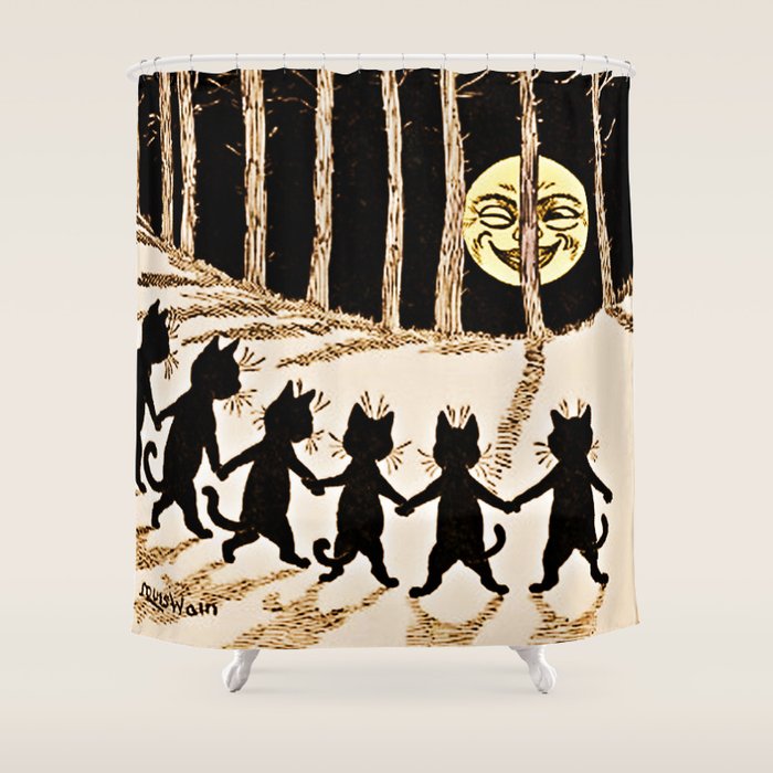 Louis Wain Black Cats & A Full Moon Shower Curtain Gallery Image 1