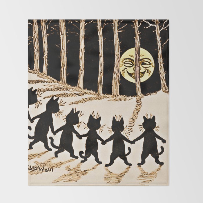 Louis Wain Black Cats & A Full Moon Throw Blanket Gallery Image 2