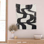 Mid Century Modern Minimalist Abstract Art Brush Strokes Black & White Ink Art Ripple Lines Wall Tapestry Gallery Image 2
