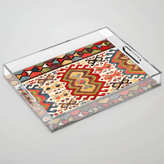 Hotamis  Antique Turkish Konya Turkmen Kilim Rug Print Acrylic Tray Gallery Image 1