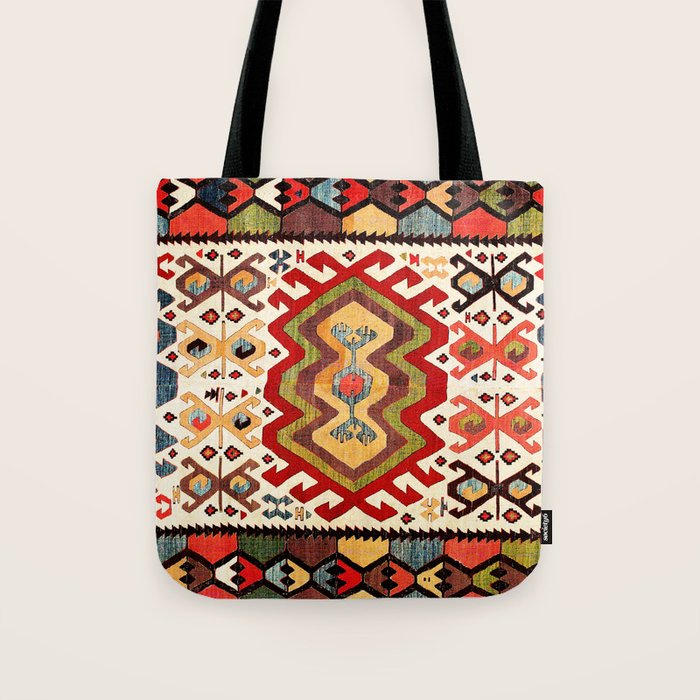 Hotamis  Antique Turkish Konya Turkmen Kilim Rug Print Tote Bag Gallery Image 1