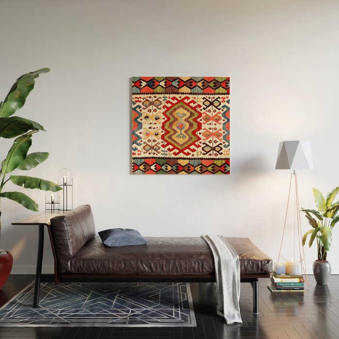 Hotamis  Antique Turkish Konya Turkmen Kilim Rug Print Wood Wall Art Gallery Image 2