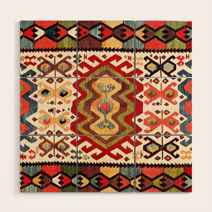 Hotamis  Antique Turkish Konya Turkmen Kilim Rug Print Wood Wall Art Gallery Image 1