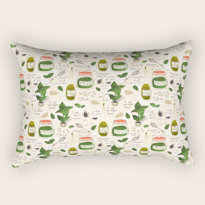 Pesto. Illustrated Recipe. Rectangular Pillow Gallery Image 2
