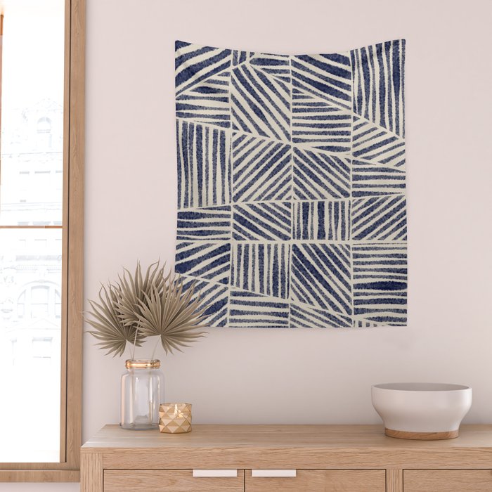 Navy Blue Striped Pattern #1 Wall Tapestry Gallery Image 2