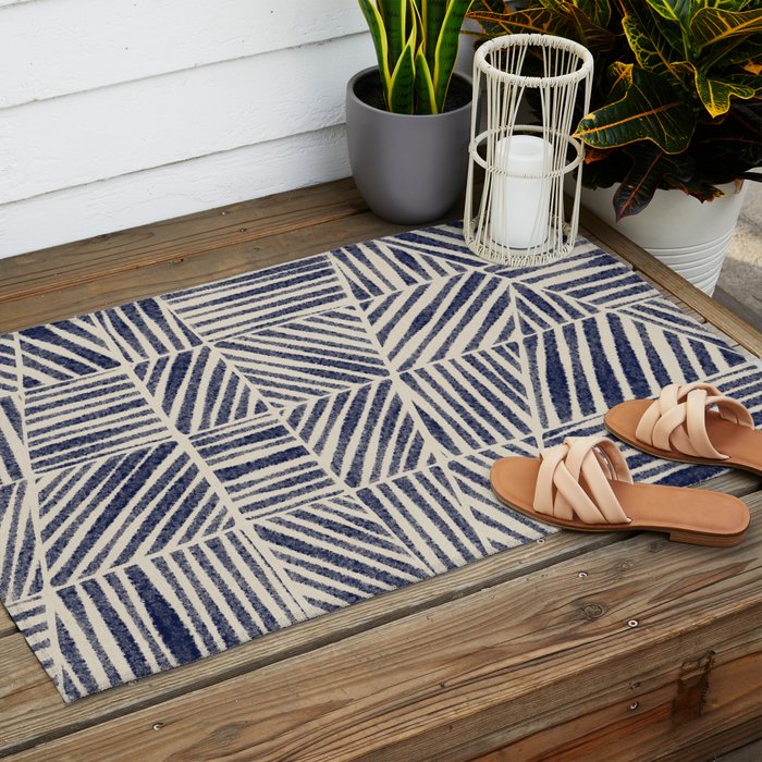 Navy Blue Striped Pattern #1 Outdoor Rug Gallery Image 2