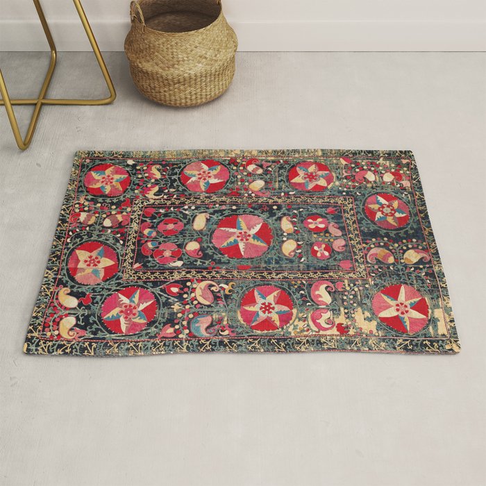Lakai Suzani Shakhrisyabz Uzbekistan Embroidery Print Rug Gallery Image 1
