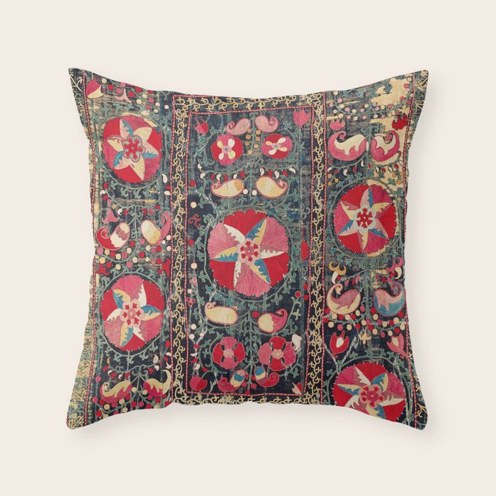 Lakai Suzani Shakhrisyabz Uzbekistan Embroidery Print Throw Pillow Gallery Image 1