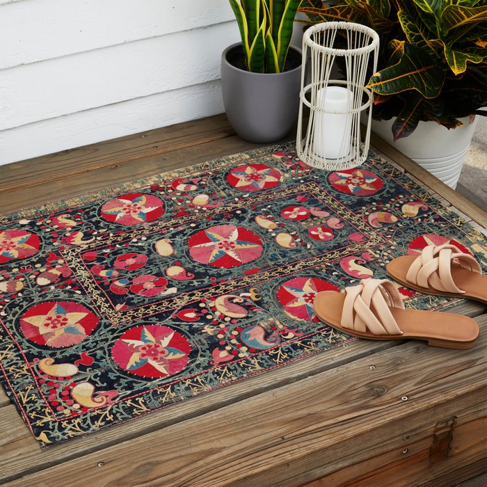 Lakai Suzani Shakhrisyabz Uzbekistan Embroidery Print Outdoor Rug Gallery Image 2