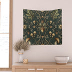 William Morris Style Forest Tales Cabincore Pattern Green Wall Tapestry Gallery Image 2