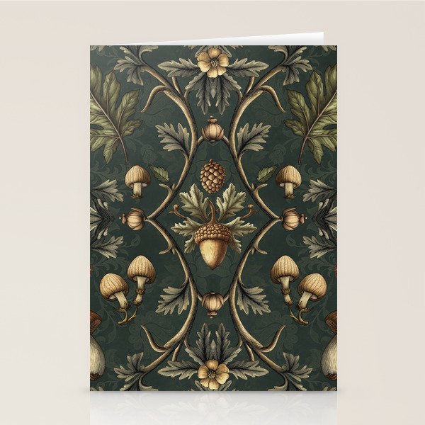 William Morris Style Forest Tales Cabincore Pattern Green Stationery Card Gallery Image 2