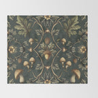 William Morris Style Forest Tales Cabincore Pattern Green Throw Blanket Gallery Image 2
