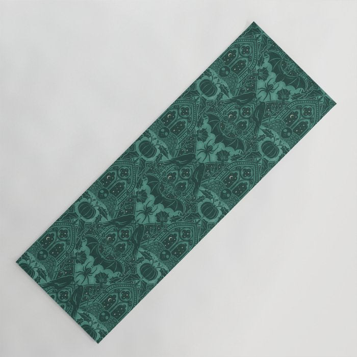 Gothic Halloween Damask - terrifying teal Yoga Mat Gallery Image 1