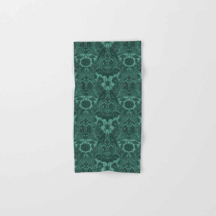 Gothic Halloween Damask - terrifying teal Bath Towel Gallery Image 1