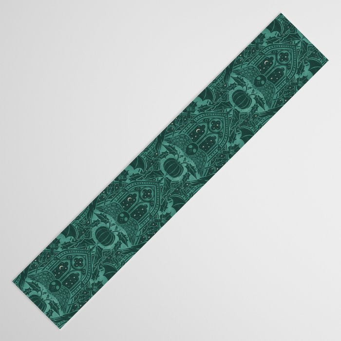 Gothic Halloween Damask - terrifying teal Table Runner Gallery Image 3