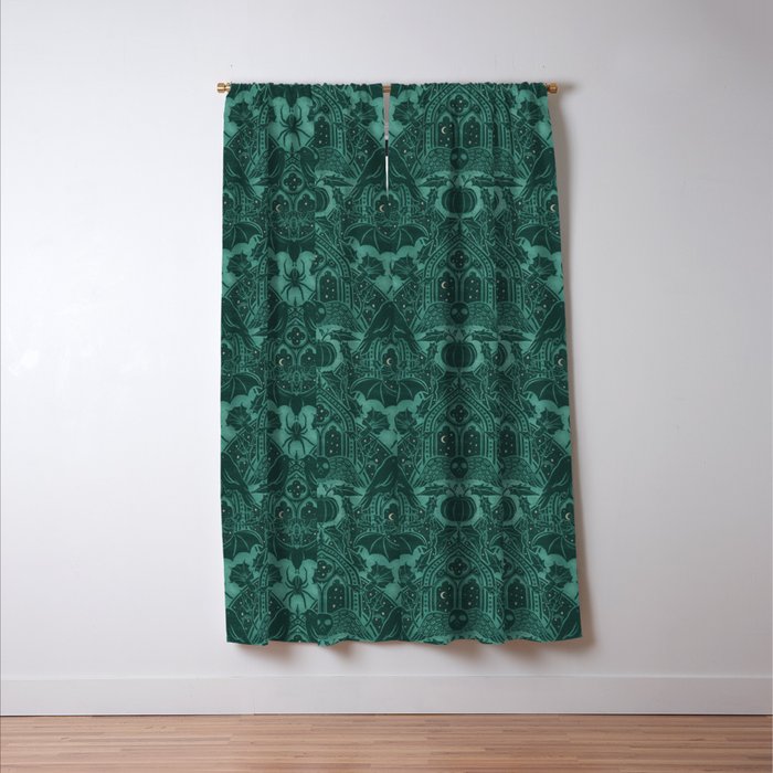 Gothic Halloween Damask - terrifying teal Window Curtain Gallery Image 3