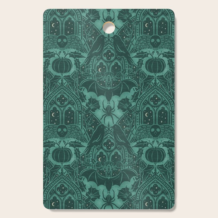 Gothic Halloween Damask - terrifying teal Cutting Board Gallery Image 1