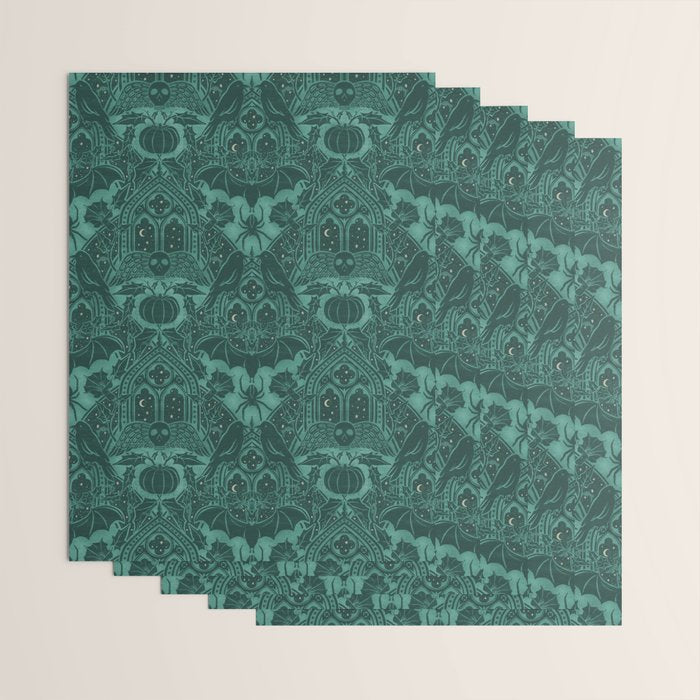 Gothic Halloween Damask - terrifying teal Wrapping Paper Gallery Image 3
