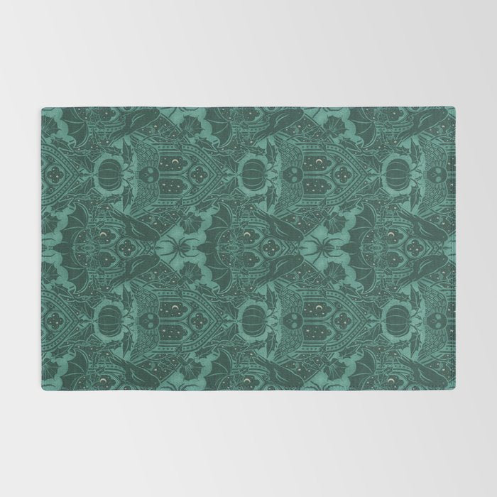 Gothic Halloween Damask - terrifying teal Rug Gallery Image 2