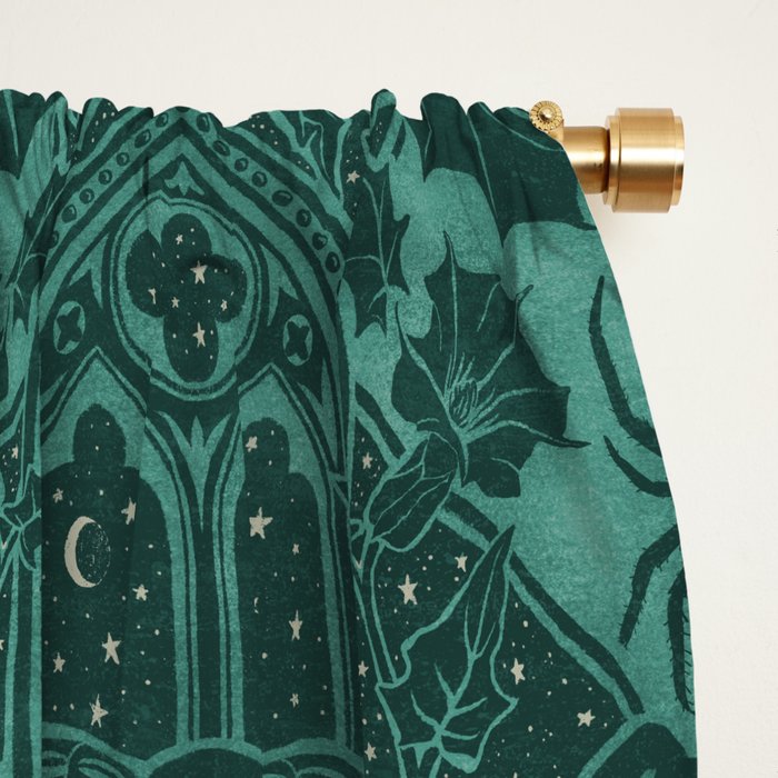 Gothic Halloween Damask - terrifying teal Window Curtain Gallery Image 2