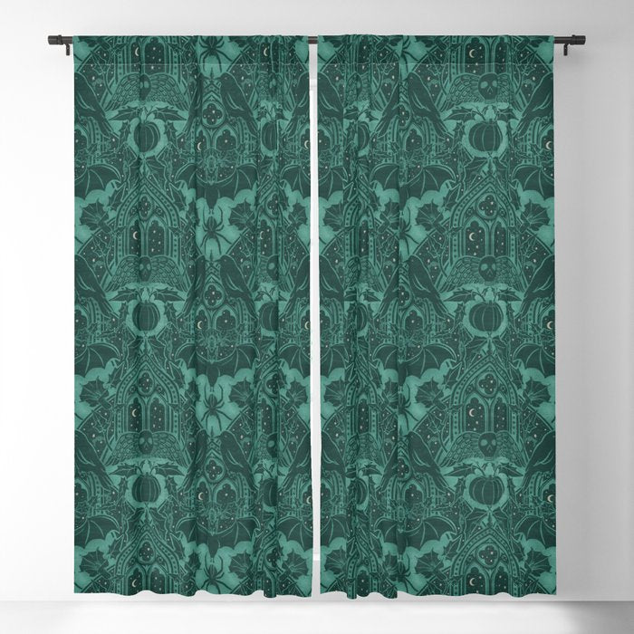 Gothic Halloween Damask - terrifying teal Window Curtain Gallery Image 5