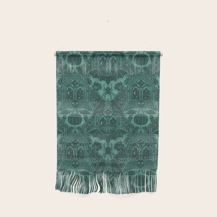 Gothic Halloween Damask - terrifying teal Wall Hanging Gallery Image 1
