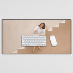 Girl Thinking on a Stairway Desk Mat Gallery Image 1