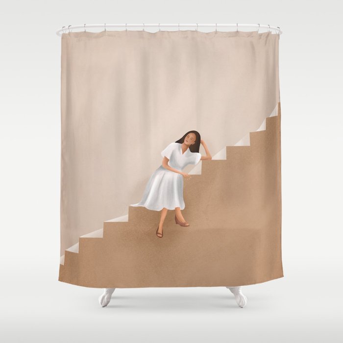 Girl Thinking on a Stairway Shower Curtain Gallery Image 1