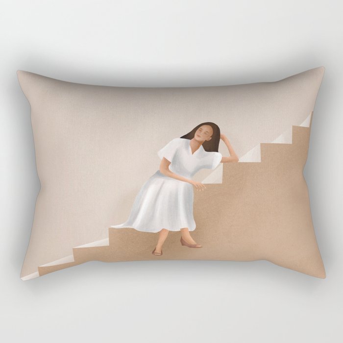 Girl Thinking on a Stairway Rectangular Pillow Gallery Image 2