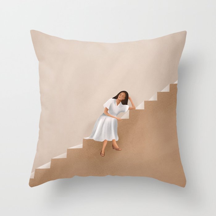 Girl Thinking on a Stairway Throw Pillow Gallery Image 6