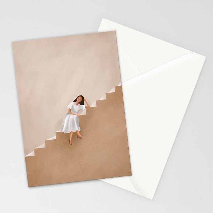 Girl Thinking on a Stairway Stationery Card Gallery Image 2