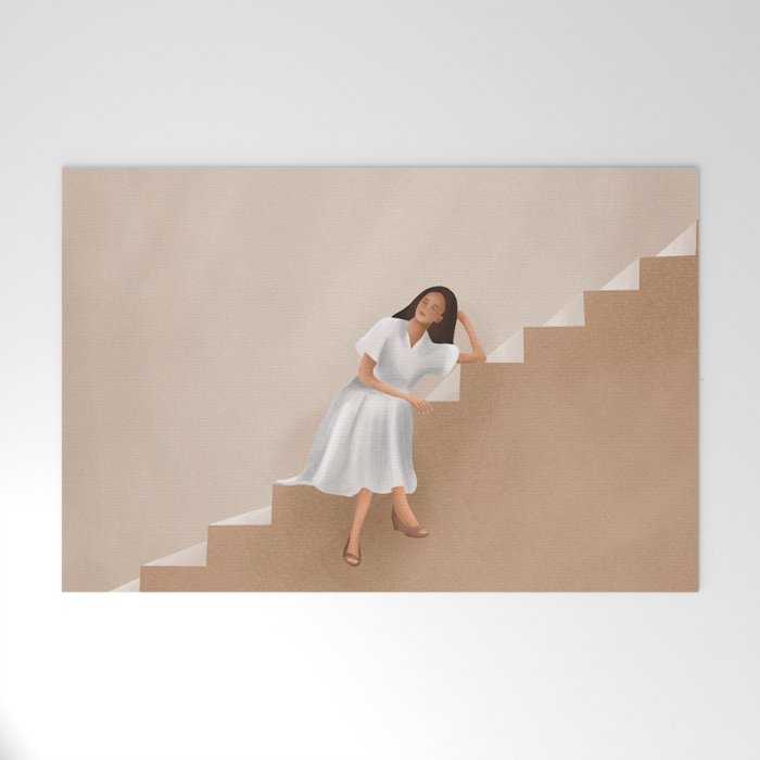 Girl Thinking on a Stairway Welcome Mat Gallery Image 1