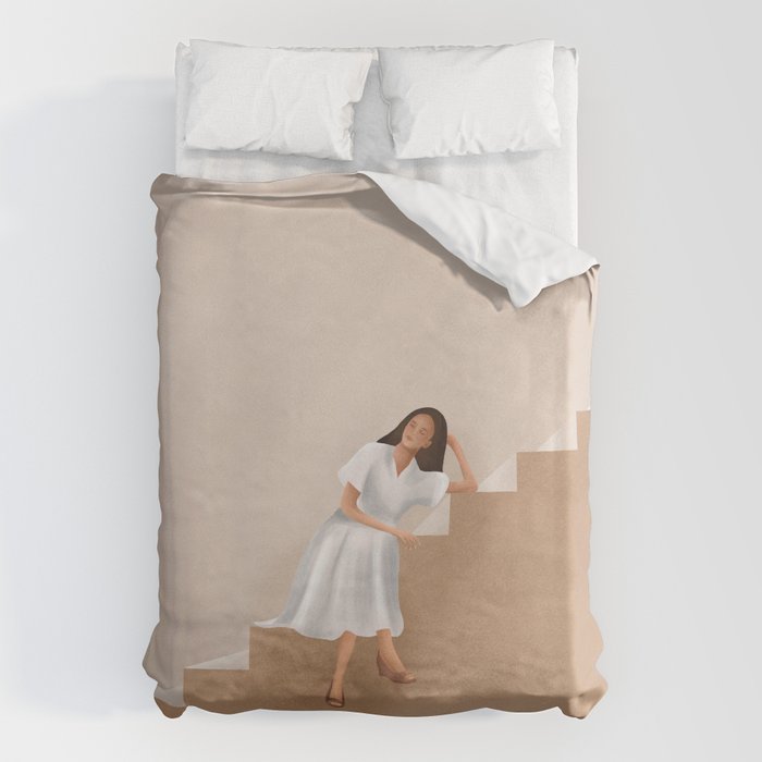 Girl Thinking on a Stairway Duvet Cover Gallery Image 1