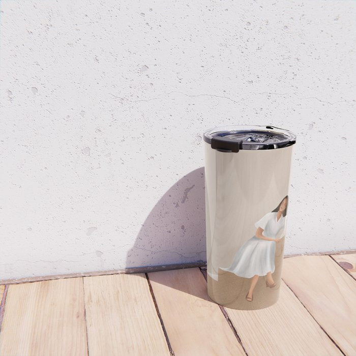 Girl Thinking on a Stairway Travel Mug Gallery Image 4