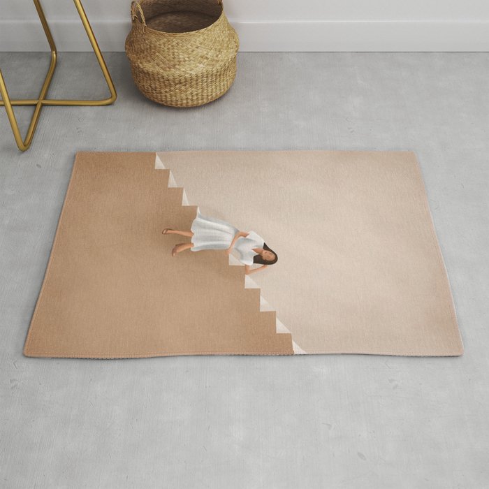 Girl Thinking on a Stairway Rug Gallery Image 1