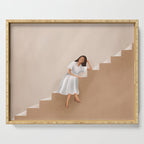 Girl Thinking on a Stairway Serving Tray Gallery Image 1