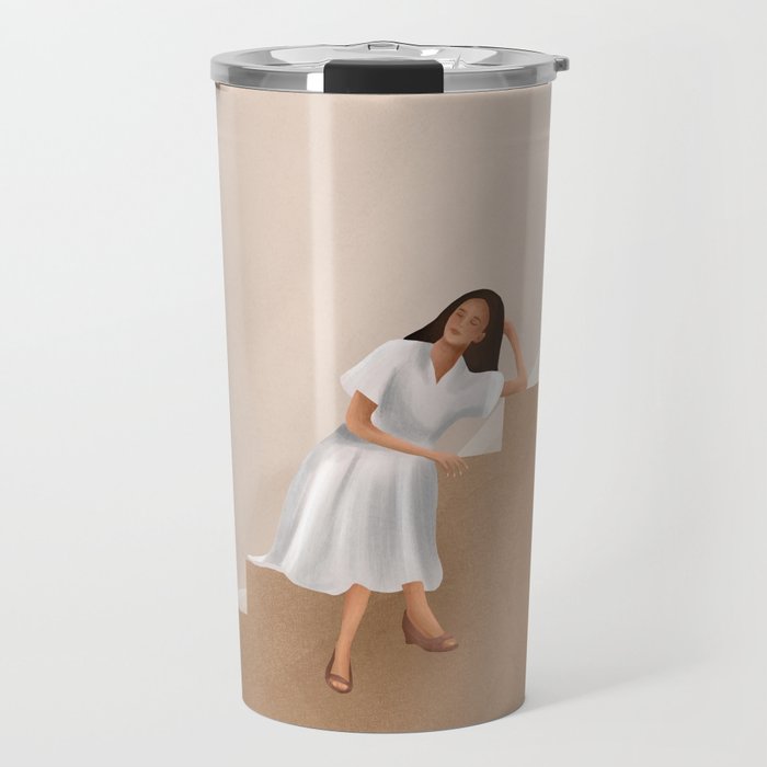 Girl Thinking on a Stairway Travel Mug Gallery Image 1